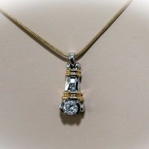 LADIES VINTAGE 14 KARAT WHITE & YELLOW GOLD BEZEL SET DIAMOND PENDANT